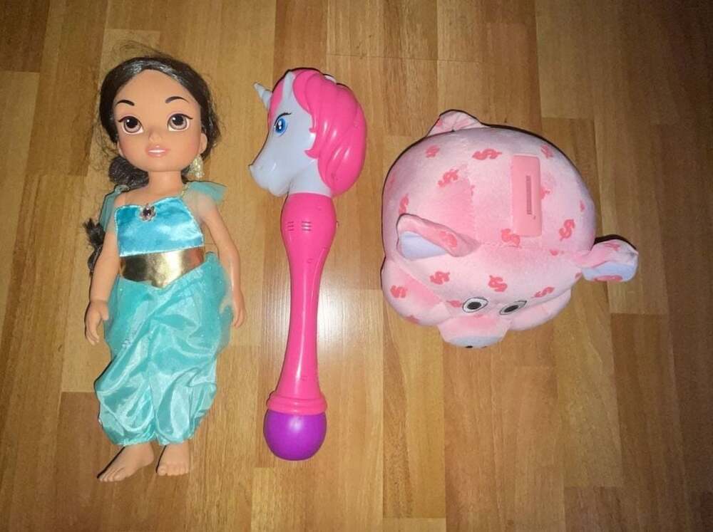 Bundle of 3 Kids Toys: Disney Princess Jasmine Doll, Unicorn LED Bubble Wand, an